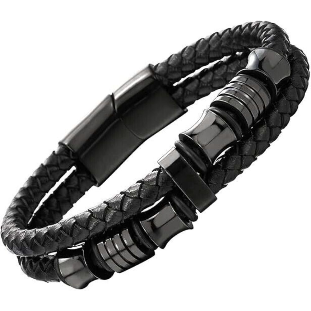 Stainless Steel Genuine Leather Men Strength Fashion Bangle Wrap Bracelet‎